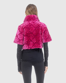 Select Shearling Lamb Rose Printed Bolero With Cropped Sleeves | Magenta Brisa