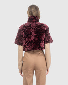 Select Shearling Lamb Rose Printed Bolero With Cropped Sleeves | Burgundy Brisa