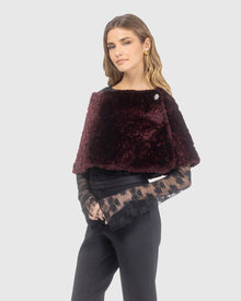 Select Shearling Lamb Rose Printed Capelet | Burgundy