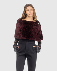 Select Shearling Lamb Rose Printed Capelet | Burgundy