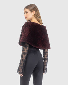 Select Shearling Lamb Rose Printed Capelet | Burgundy