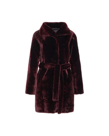 Select Shearling Lamb Stroller, Reversible To Taffeta With Belt | Women | Burgundy x Black