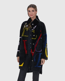 Select Shearling Lamb Stroller With Love Intarsia | Black/Purple/Yellow Multi