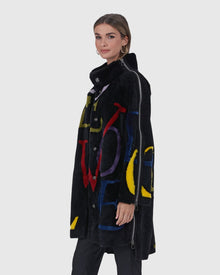 Select Shearling Lamb Stroller With Love Intarsia | Black/Purple/Yellow Multi