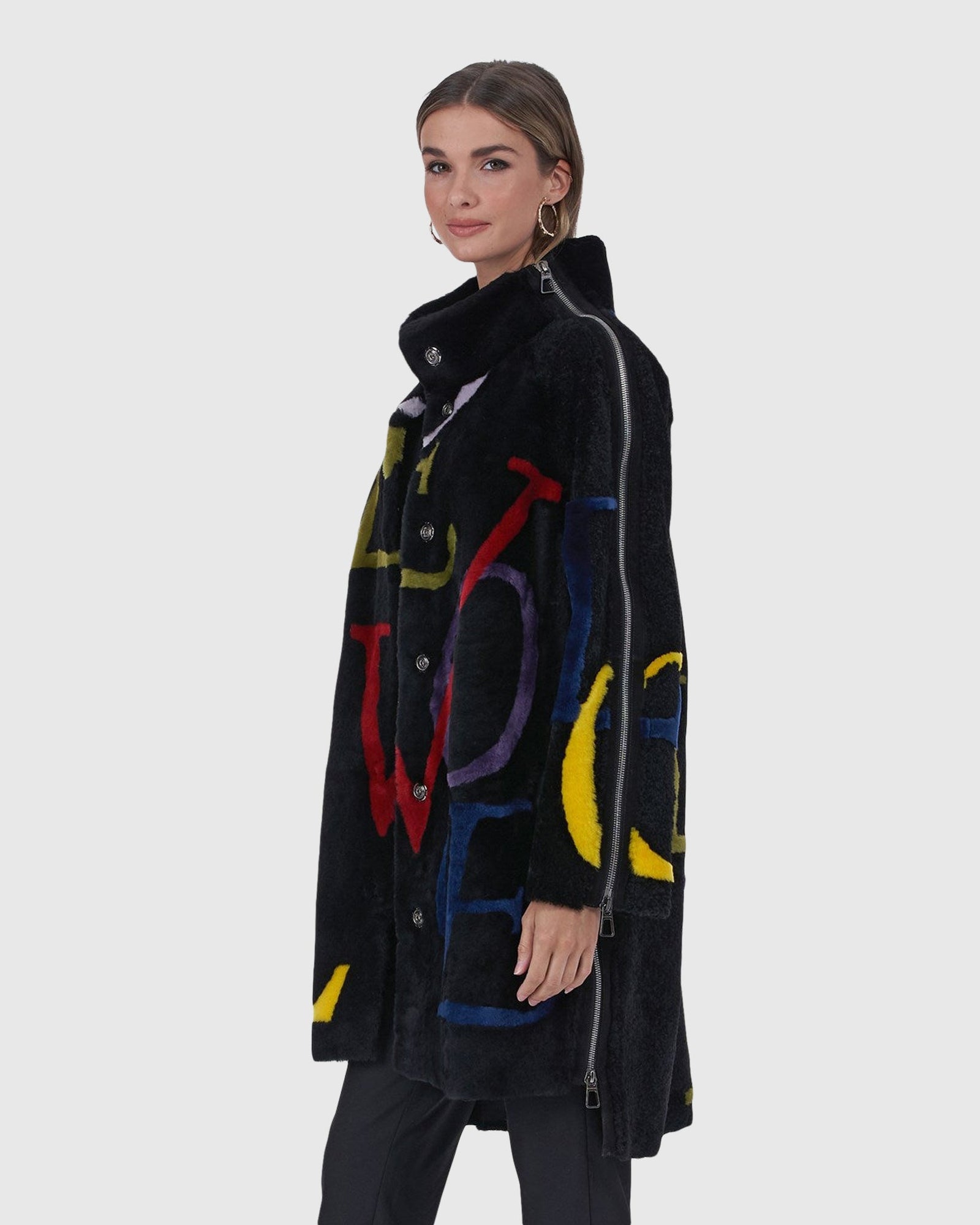 Select Shearling Lamb Stroller With Love Intarsia | Black/Purple/Yellow Multi