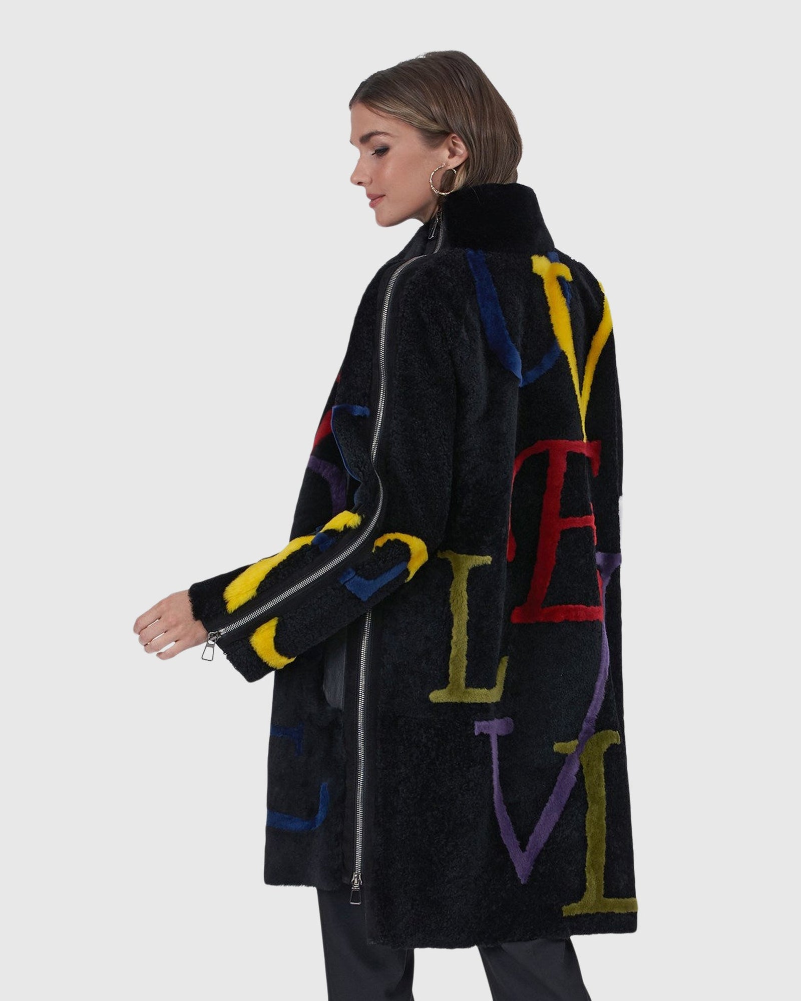 Select Shearling Lamb Stroller With Love Intarsia | Black/Purple/Yellow Multi