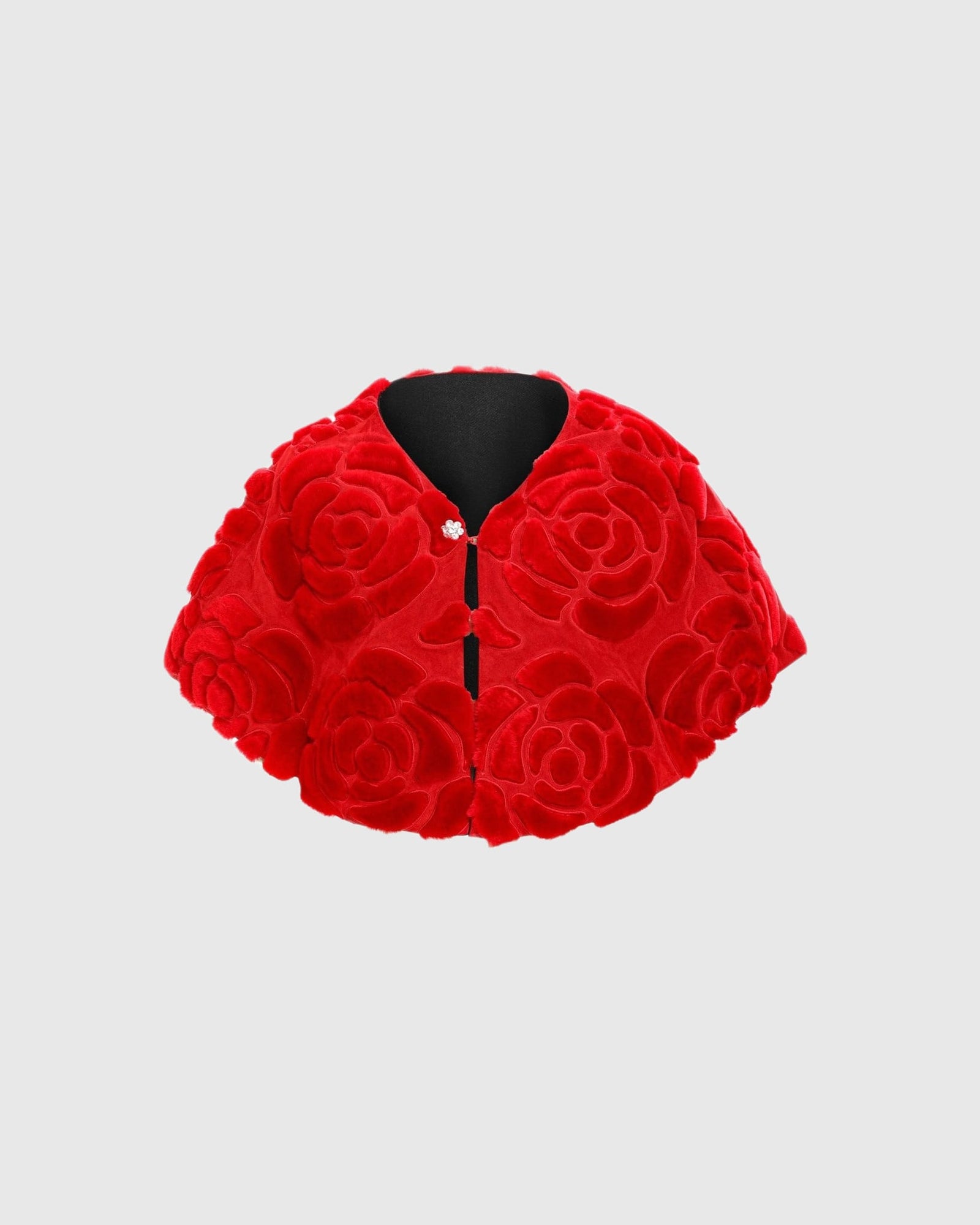 Select Shearling Lamb and Suede Floral Embroidered Stole Reversible To Loro Piana Cashmere and Wool | Red/Black