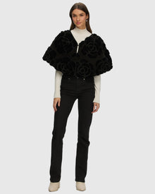 Select Shearling Lamb and Suede Floral Embroidered Stole Reversible To Loro Piana Cashmere and Wool | Black/Black