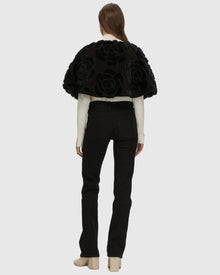 Select Shearling Lamb and Suede Floral Embroidered Stole Reversible To Loro Piana Cashmere and Wool | Black/Black