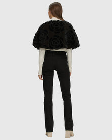 Select Shearling Lamb and Suede Floral Embroidered Stole Reversible To Loro Piana Cashmere and Wool | Black/Black