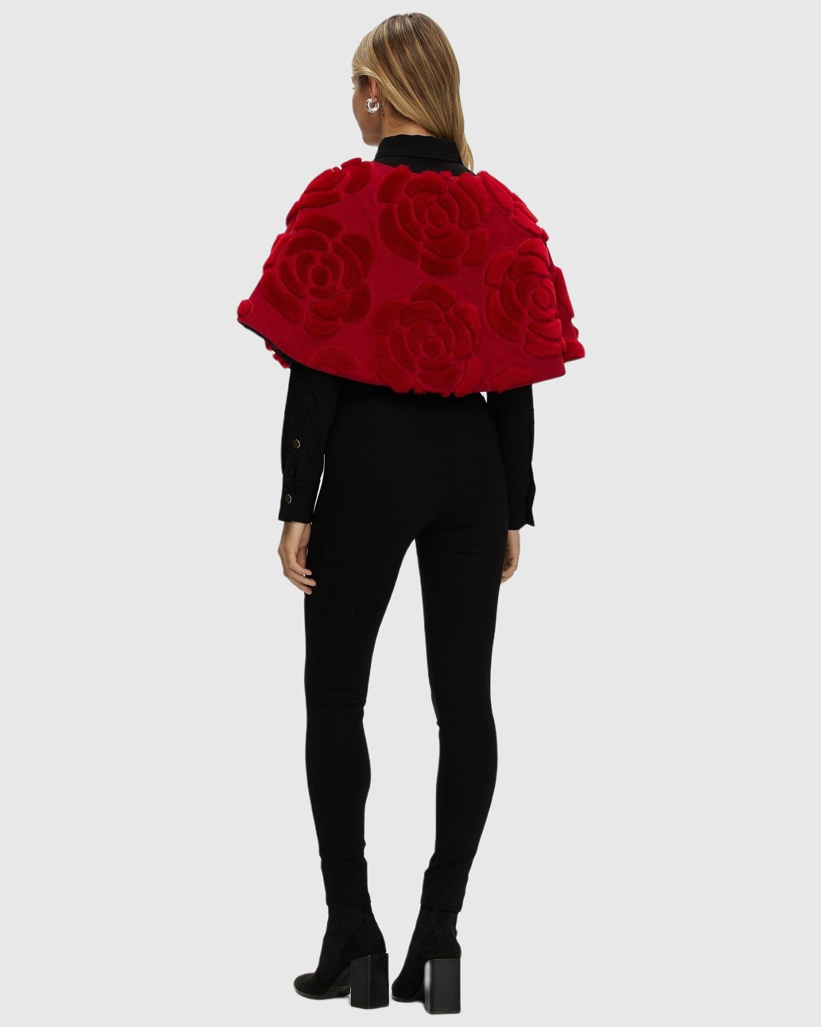 Select Shearling Lamb and Suede Floral Embroidered Stole Reversible To Loro Piana Cashmere and Wool | Red/Black