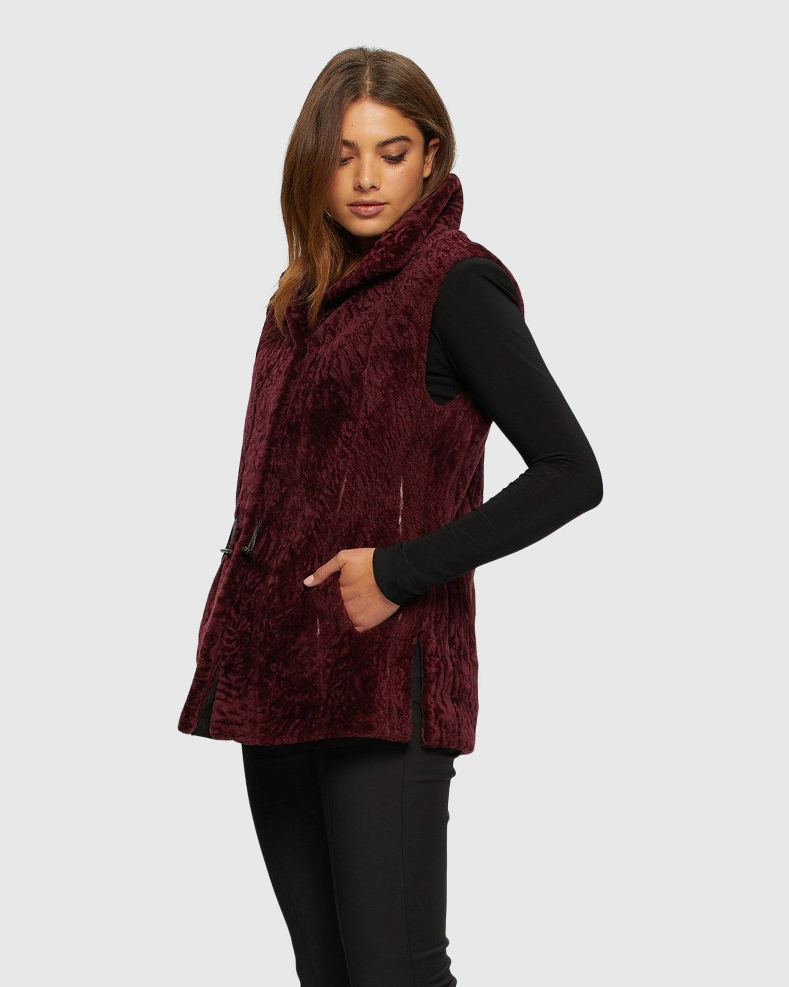 Select Shearling Lamb Vest Reversible To Taffeta | Merlot/Black