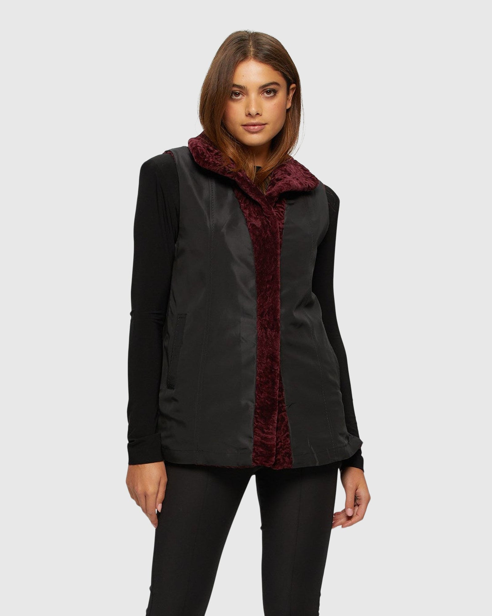 Select Shearling Lamb Vest Reversible To Taffeta | Merlot/Black