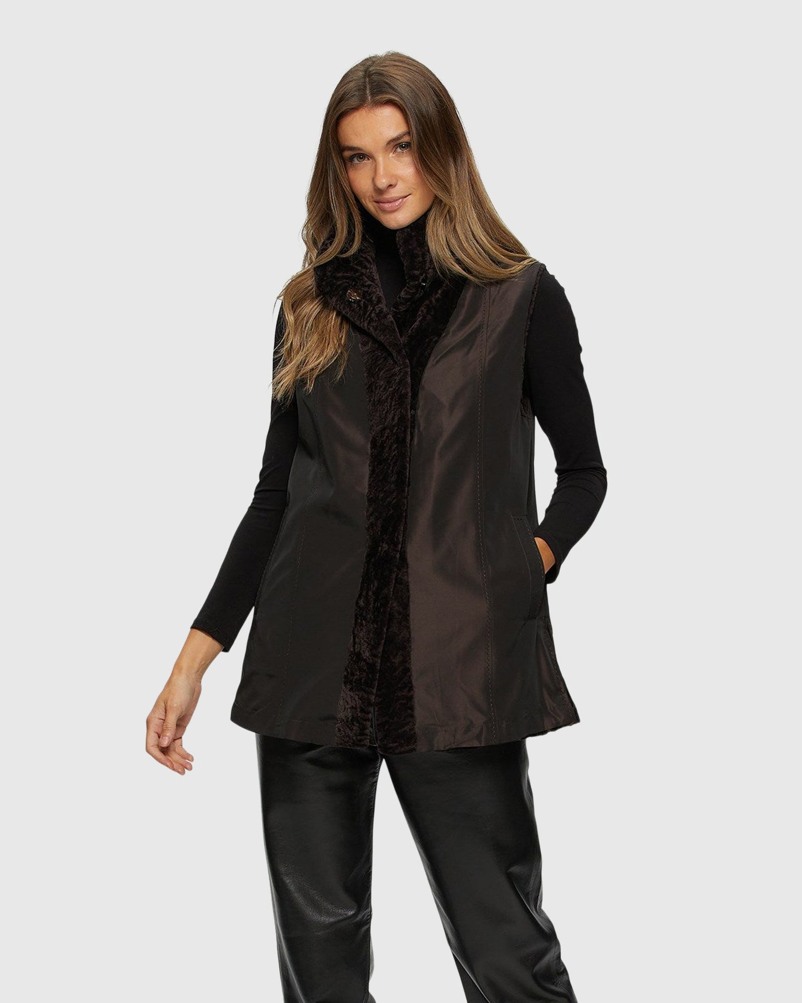 Select Shearling Lamb Vest Reversible To Taffeta | Brown/Brown