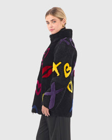Select Shearling Lamb Zip Jacket | Black/Xo Multi
