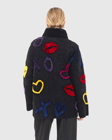 Select Shearling Lamb Zip Jacket | Black/Xo Multi