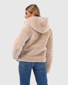 Select Shearling Lamb Zip Jacket With Hood | Beige