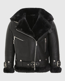 Genuine British Shearling Lamb, Hide To Heavy Wool Moto Jacket | Black