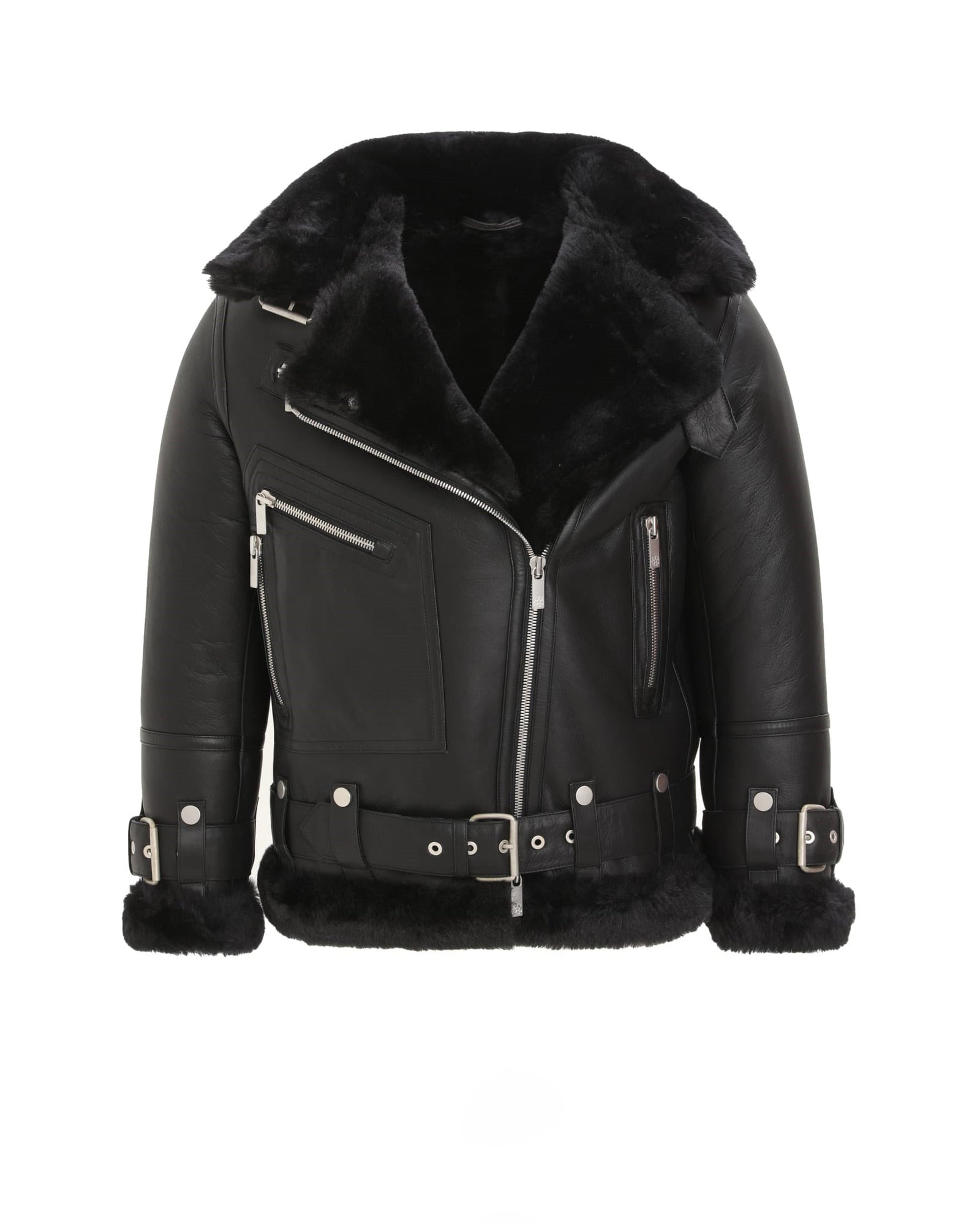 Select Shearling Lamb Zip Moto Jacket | Women | Black