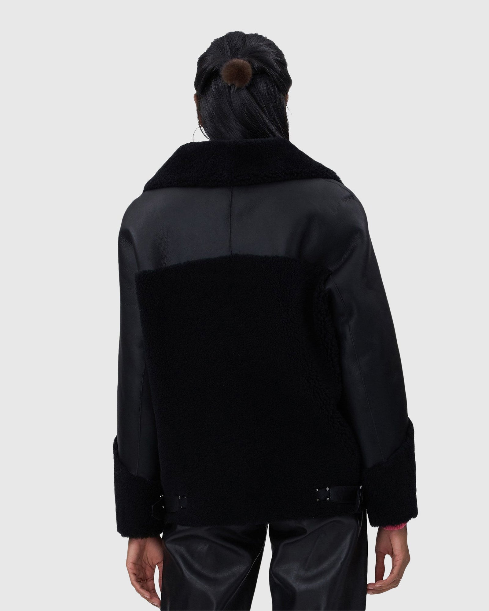 Select Shearling Lamb Zip Moto Jacket | Black/Black