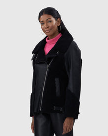 Select Shearling Lamb Zip Moto Jacket | Black/Black