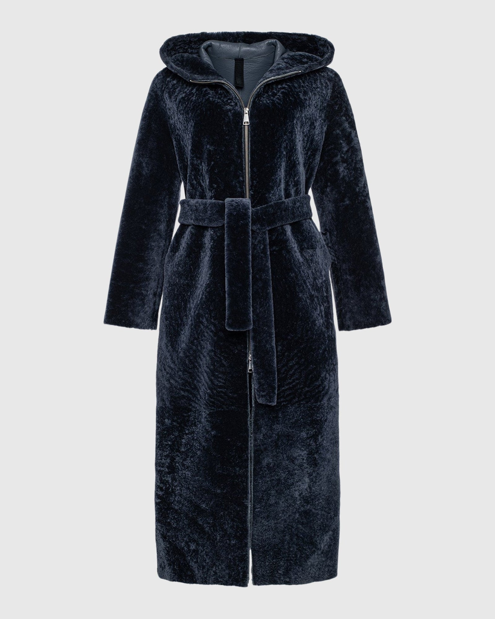 Select Shearling Lamb Zip Parka With Belt | Dark Blue/Dark Blue