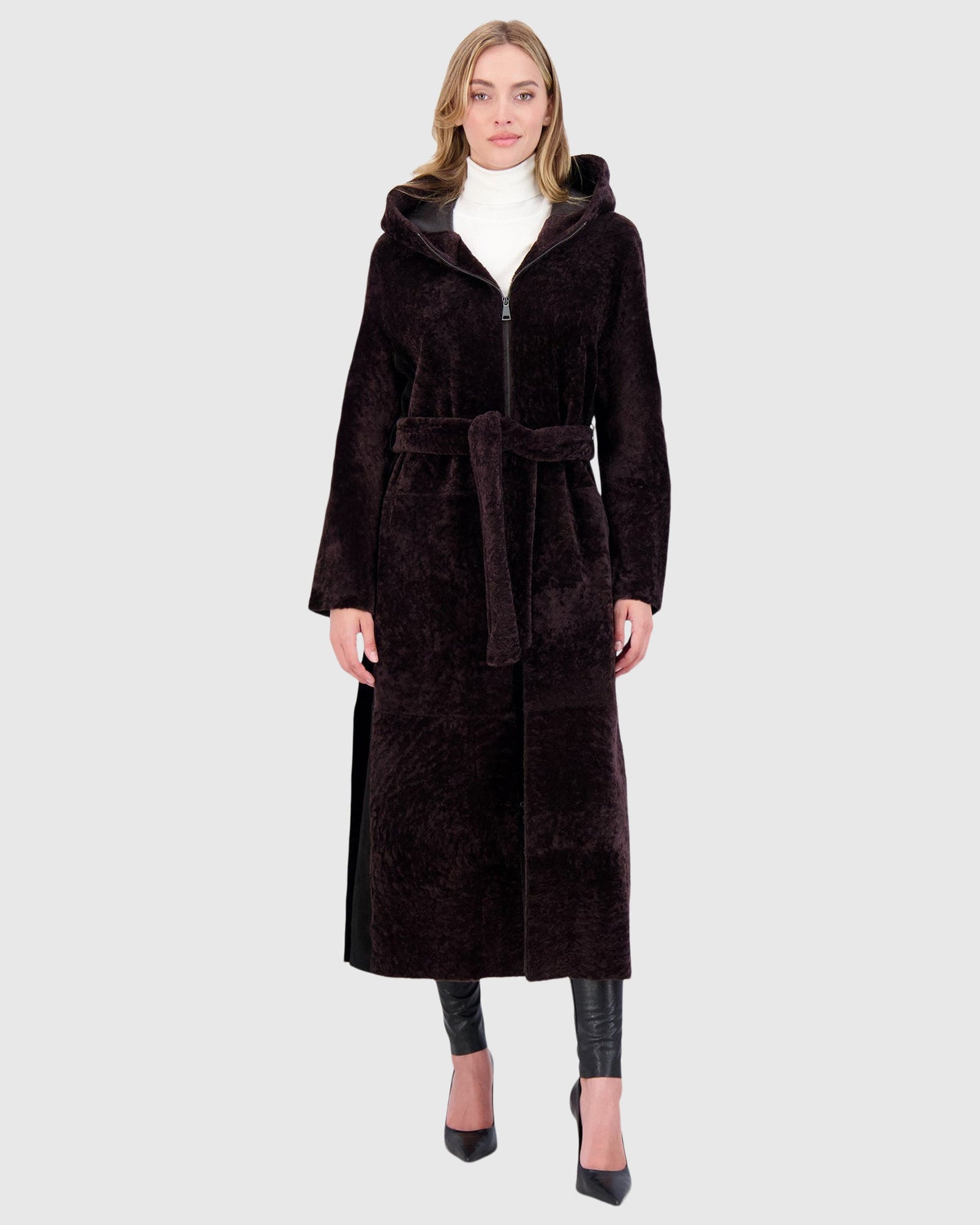 Select Shearling Lamb Zip Parka With Belt | Brown/Brown