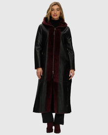 Select Shearling Lamb Zip Parka With Belt | Burgundy/Black