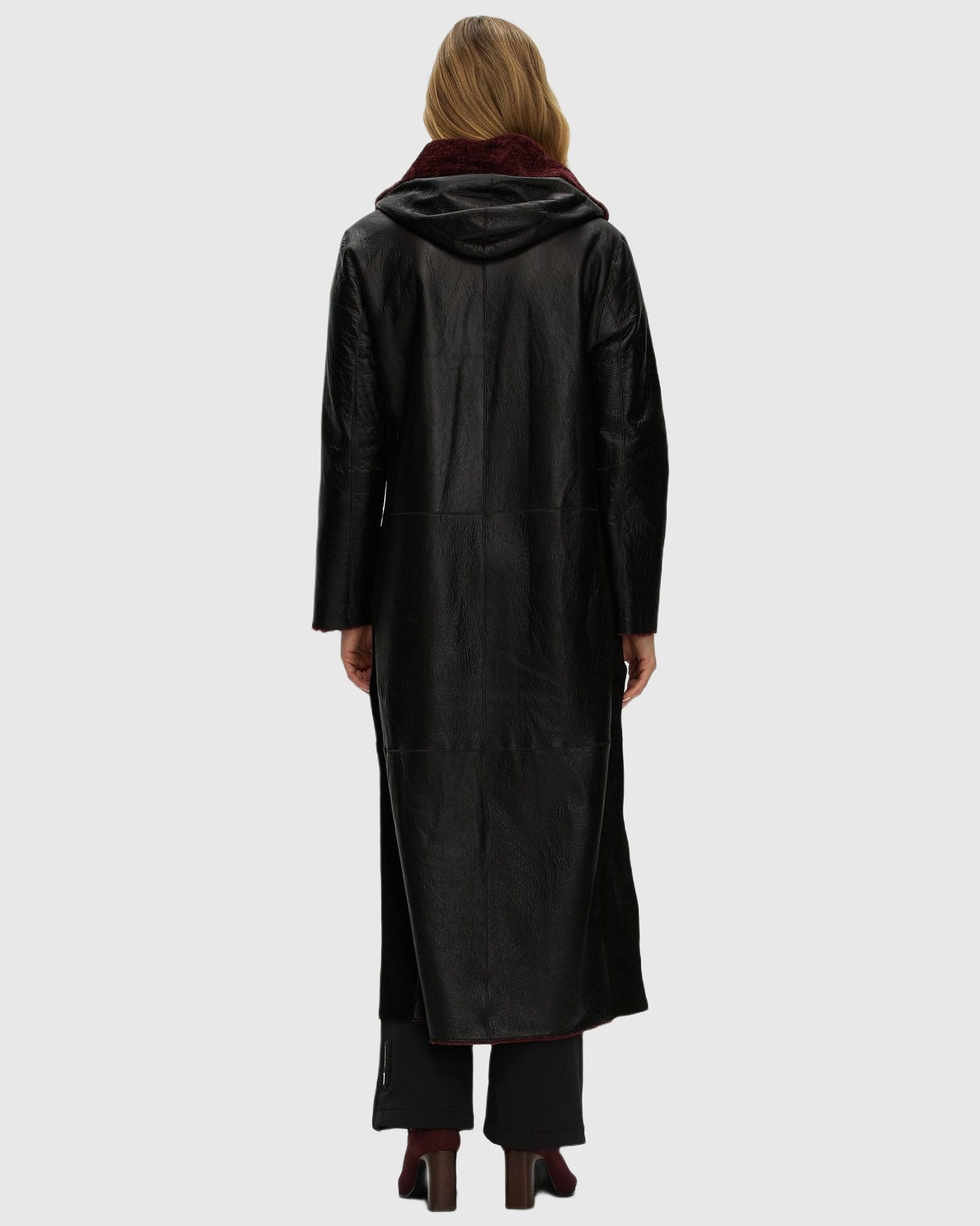 Select Shearling Lamb Zip Parka With Belt | Burgundy/Black