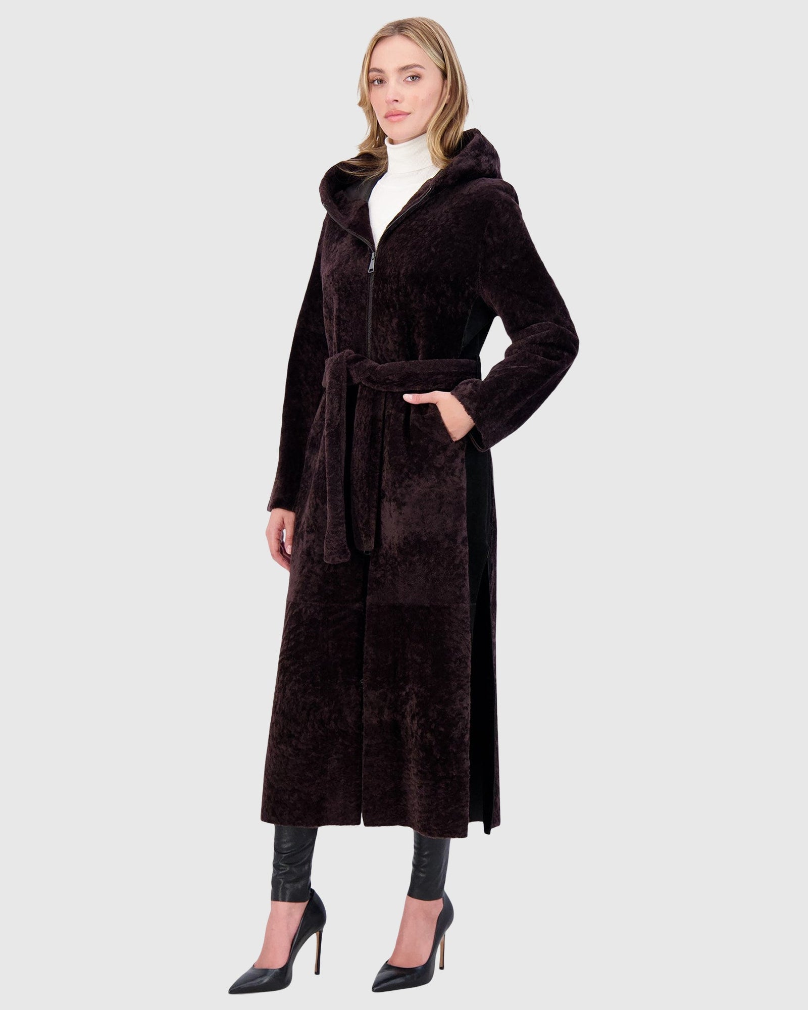 Select Shearling Lamb Zip Parka With Belt | Brown/Brown