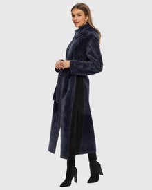 Select Shearling Lamb Zip Parka With Belt | Dark Blue/Dark Blue