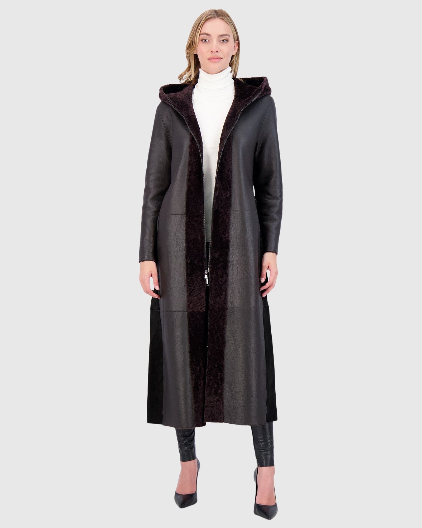 Select Shearling Lamb Zip Parka With Belt | Brown/Brown