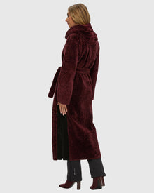 Select Shearling Lamb Zip Parka With Belt | Burgundy/Black