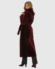 Select Shearling Lamb Zip Parka With Belt | Burgundy/Black