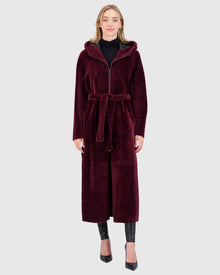 Select Shearling Lamb Zip Parka With Belt | Burgundy/Burgundy