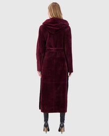 Select Shearling Lamb Zip Parka With Belt | Burgundy/Burgundy