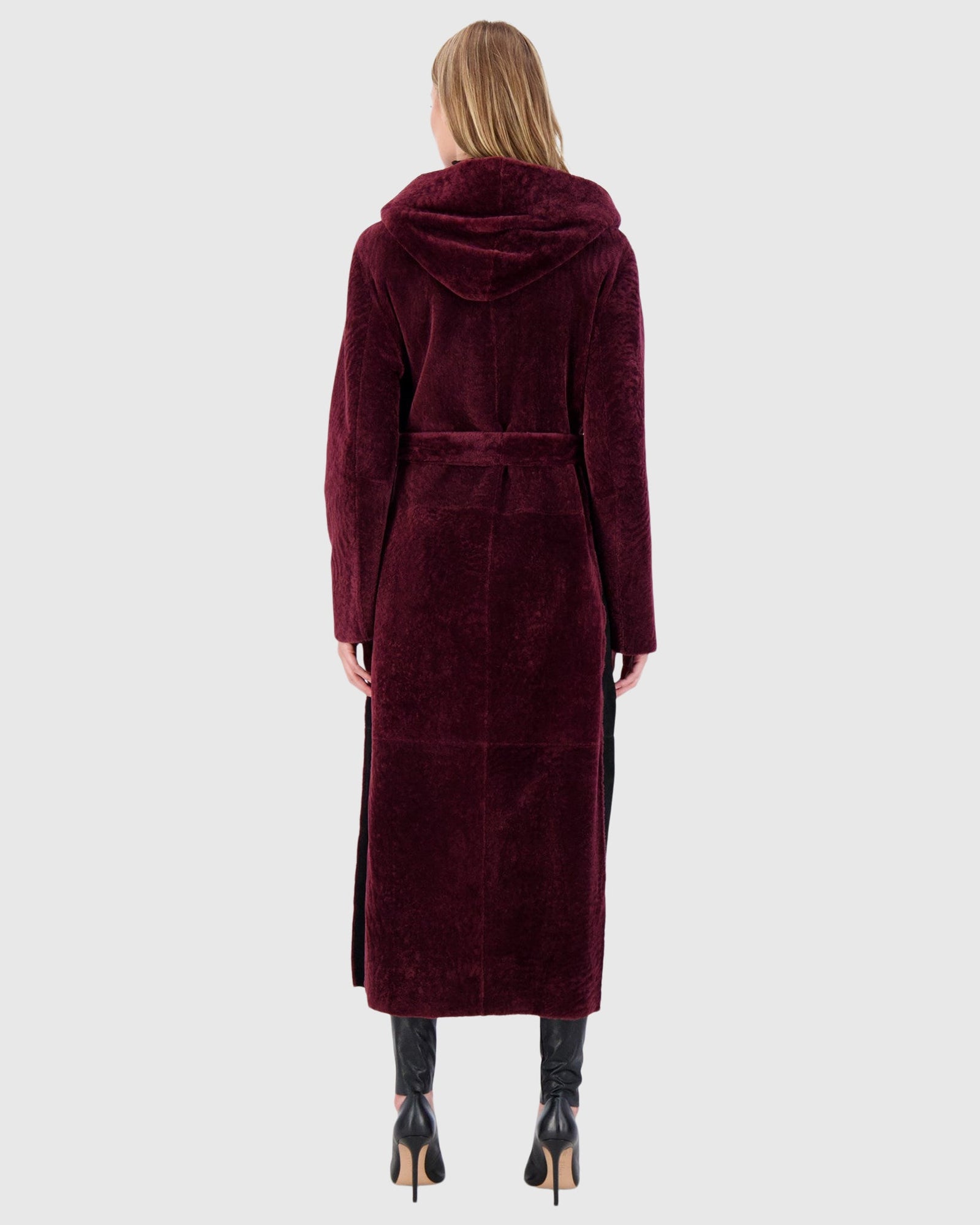 Select Shearling Lamb Zip Parka With Belt | Burgundy/Burgundy