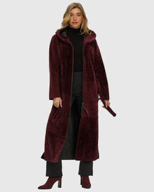 Select Shearling Lamb Zip Parka With Belt | Burgundy/Black