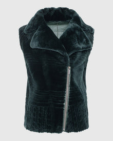 Select Shearling Lamb Zip Vest With Grooved Pattern | Emerald