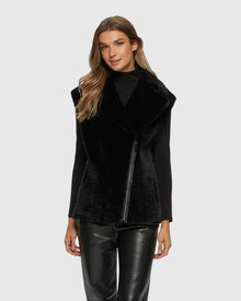 Select Shearling Lamb Zip Vest With Grooved Pattern | Black