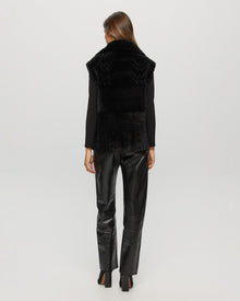 Select Shearling Lamb Zip Vest With Grooved Pattern | Women | Black