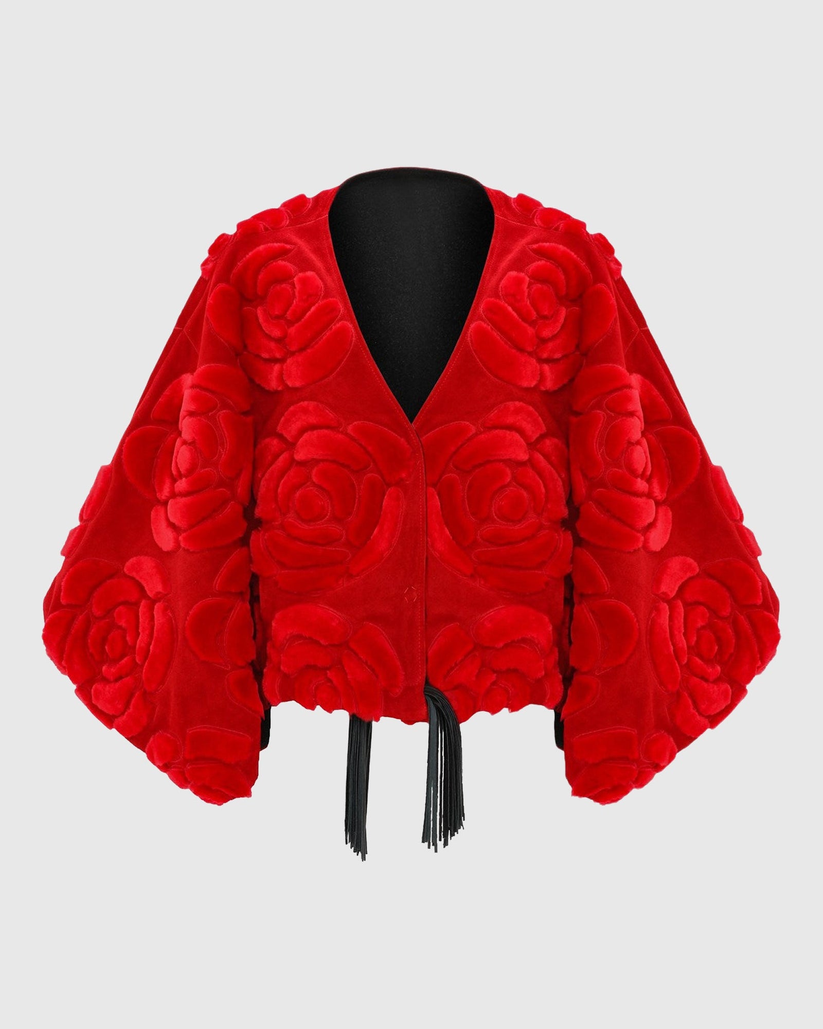 Select Shearling/Suede Lamb Floral Embroidered Jacket Reversible To Loro Piana Cashmere & Wool | Red/Black