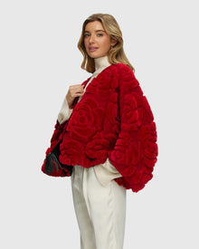 Select Shearling/Suede Lamb Floral Embroidered Jacket Reversible To Loro Piana Cashmere & Wool | Red/Black