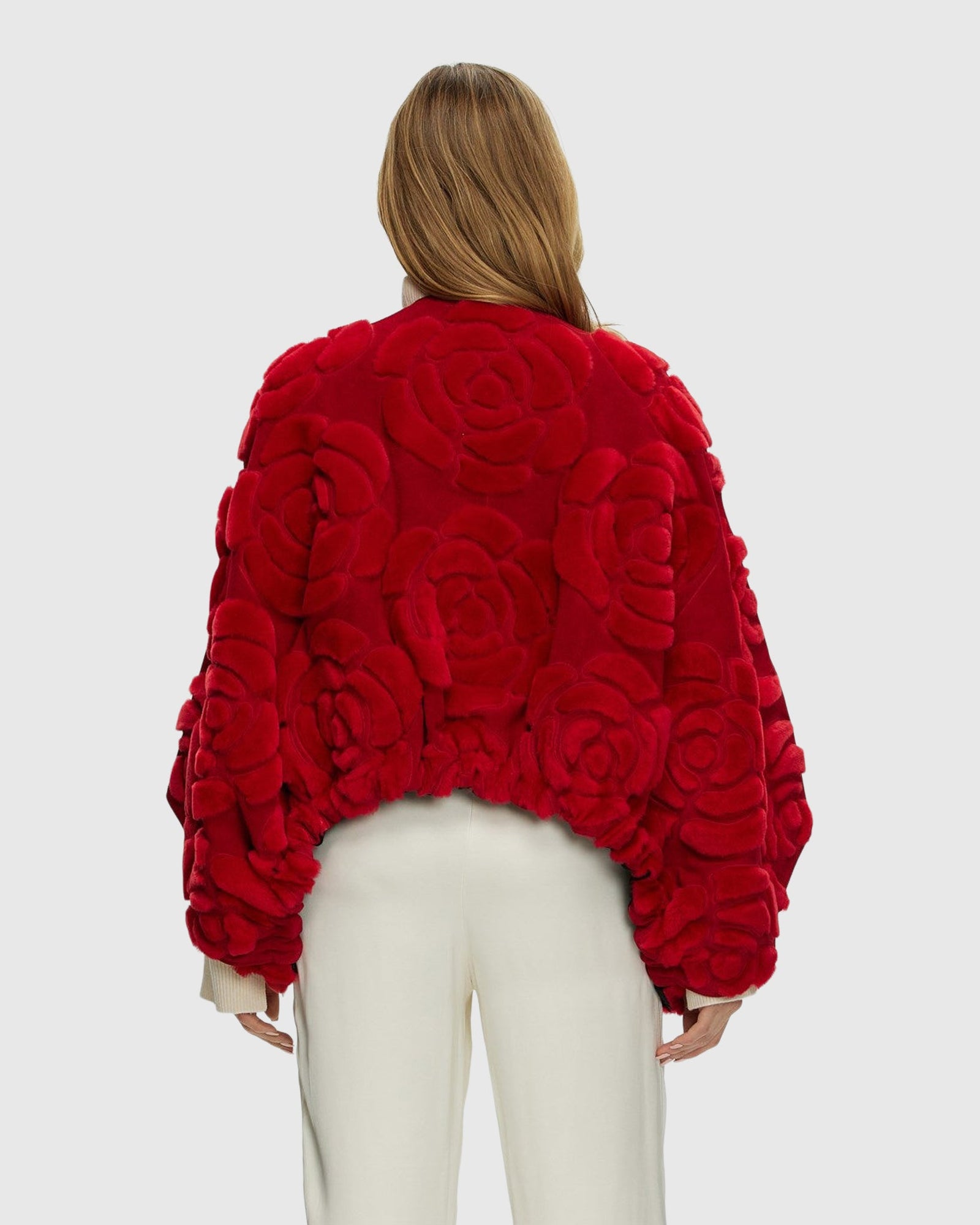 Select Shearling/Suede Lamb Floral Embroidered Jacket Reversible To Loro Piana Cashmere & Wool | Red/Black