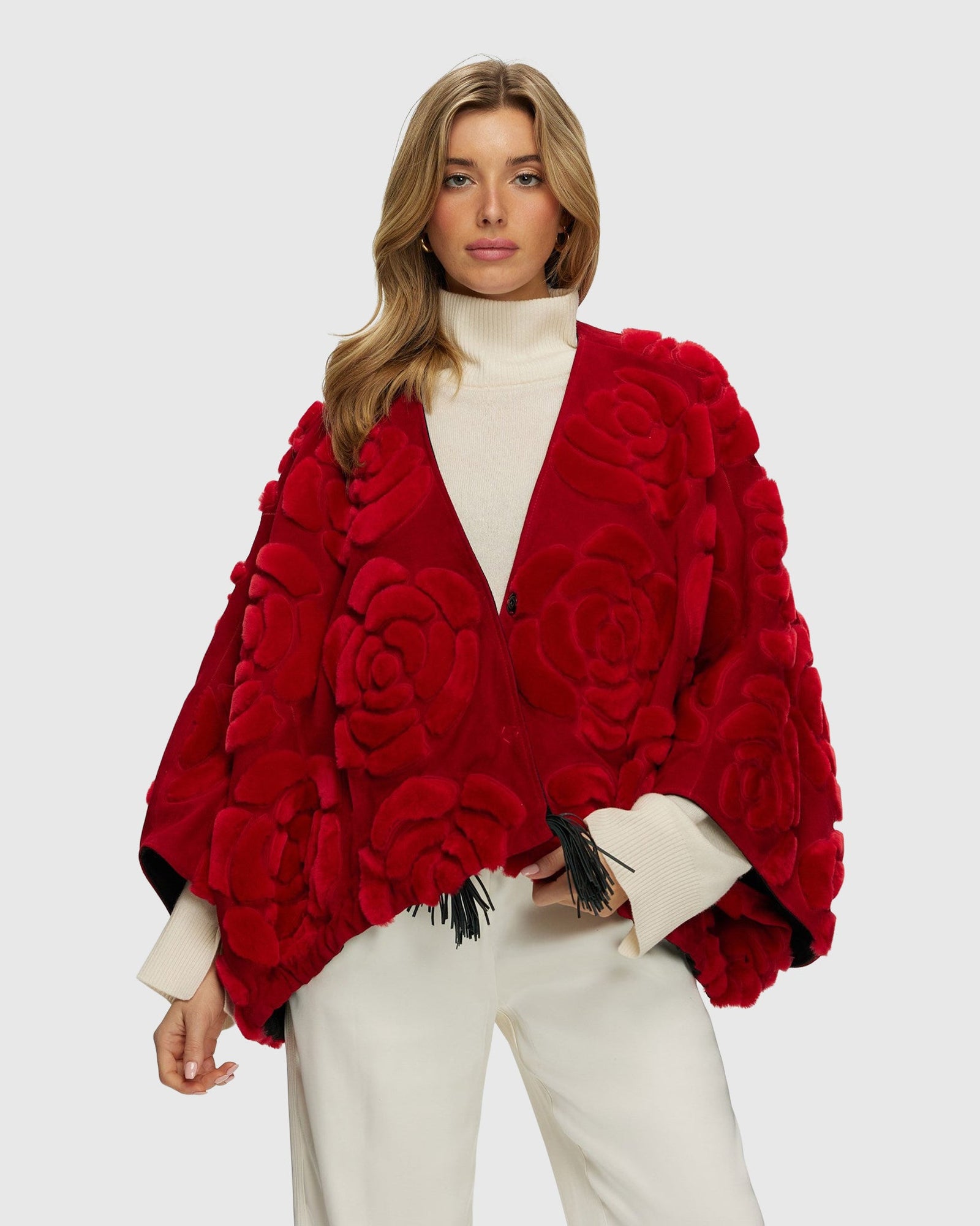 Select Shearling/Suede Lamb Floral Embroidered Jacket Reversible To Loro Piana Cashmere & Wool | Red/Black