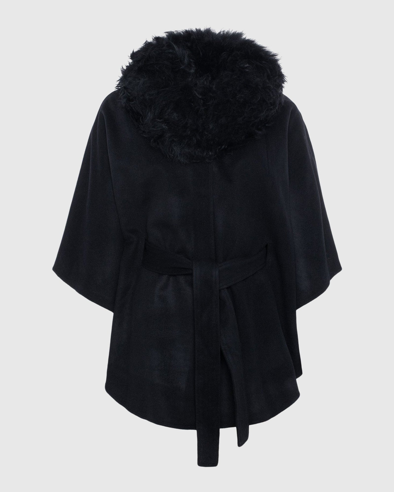 Select Wool Belted Cape with Select Lamb Collar | Black