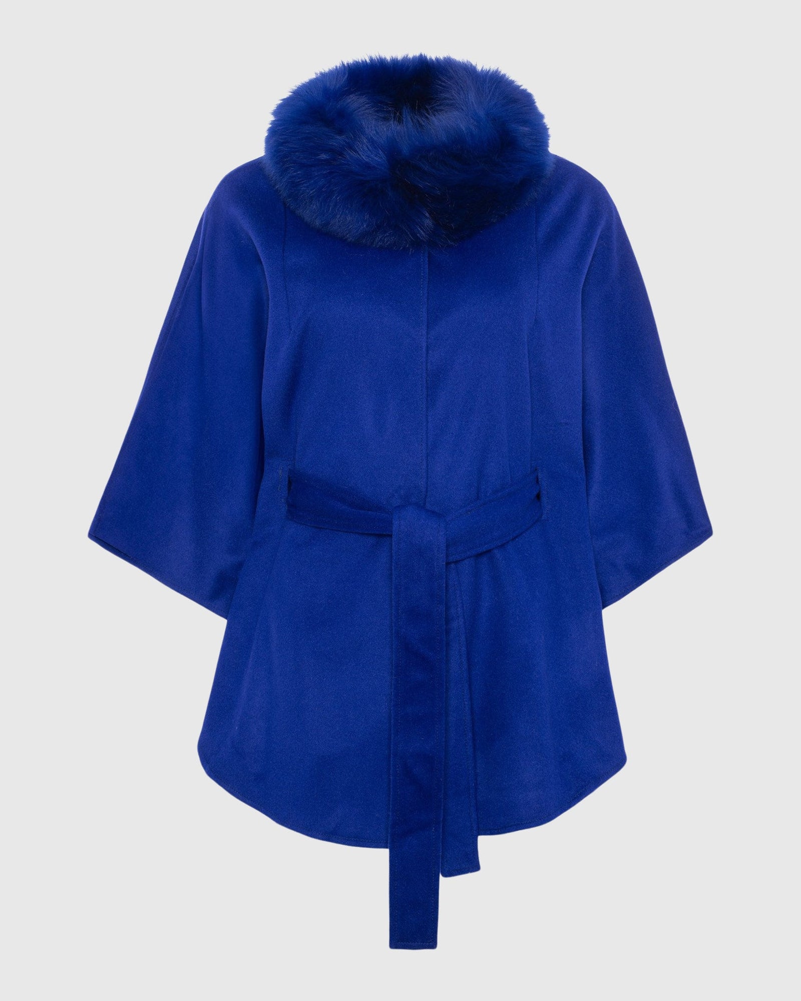 Select Wool Belted Cape with Select Lamb Collar | Cobalt Blue