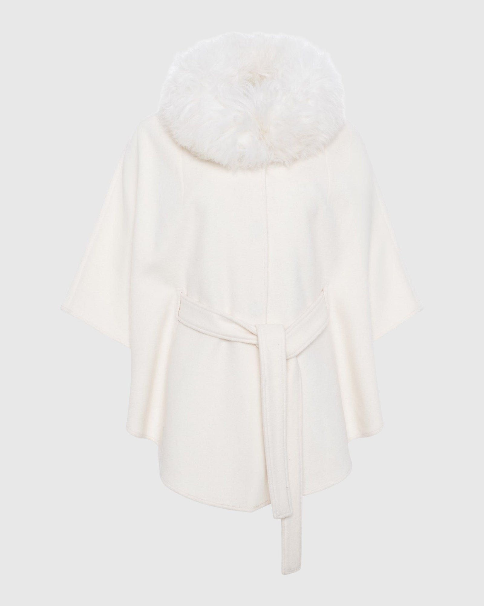 Select Wool Belted Cape with Select Lamb Collar | Ivory