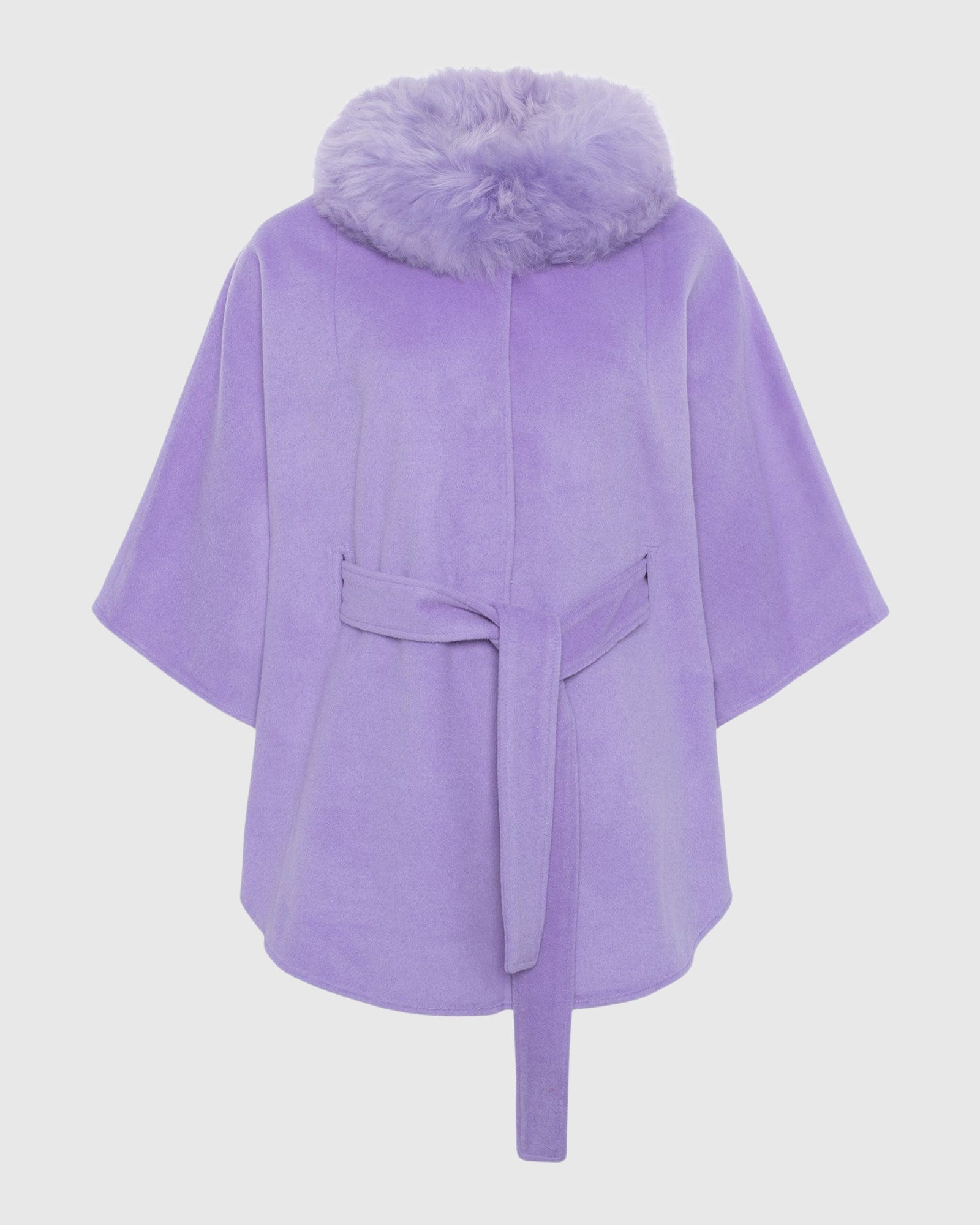 Select Wool Belted Cape with Select Lamb Collar | Lilac