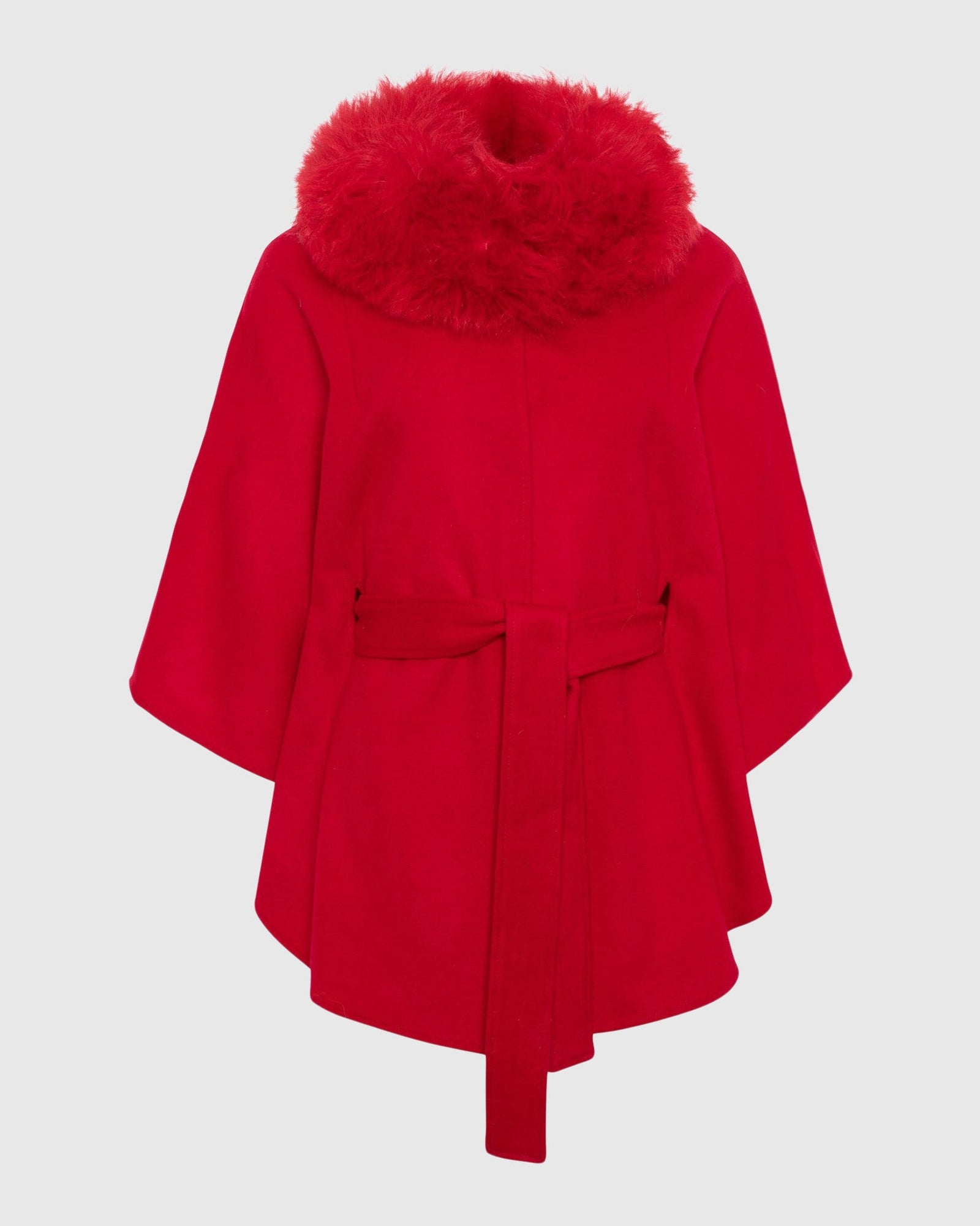 Select Wool Belted Cape with Select Lamb Collar | Red